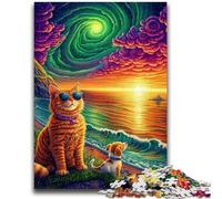 Jigsaw Puzzles for Teenagers 1000 Pieces Psychedelic Cat Puzzles for Teenagers,Educational Toy Funny Family Games Unique Home Decor (26x38cm)