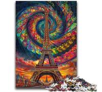 Jigsaw Puzzles for Teenagers 1000 Pieces Psychedelic Eiffel Stress Reliever Difficult Challenge Deal As Gifts for The Whole Family 26x38cm