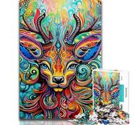 Jigsaw Puzzles for Teenagers 1000 Pieces Psychedelic Reindeer,Challenging To Complete But Fun And Humorous Unique Birthday And Gifts 38x26cm