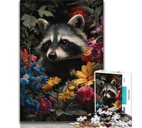 Jigsaw Puzzles for Teenagers 1000 Pieces Raccoon Flowers 1000 Piece Jigsaw,Artistic Wall Decor & Birthday Gift Idea for Friends, Home Office 38x26cm