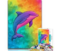 Jigsaw Puzzles for Teenagers 1000 Pieces Rainbow Dolphin,Educational Games Home Decoration Birthday Present,Gifts,Wall Art (38x26cm)