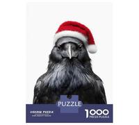 Jigsaw Puzzles for Teenagers 1000 Pieces Raven Wearing A Santa Hat Jigsaw for Adults Relaxing Games Home Decoration Unique Gifts for Birthday And Christmas 38x26cm/1000pcs