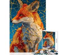Jigsaw Puzzles for Teenagers 1000 Pieces Red Fox with Kintsugi-style Gold Cracks Create Lasting Family Memories Memorable Seasonal (38x52cm)