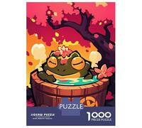 Jigsaw Puzzles for Teenagers 1000 Pieces Relaxing Frog in Onsen, Cherry Blossom Bath Teenager Puzzles Toy Wall Decor Home Decoration Parent-child Interaction 52x38cm/1000pcs