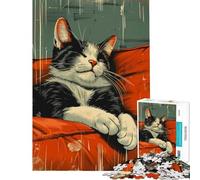 Jigsaw Puzzles for Teenagers 1000 Pieces Retro Tuxedo Cat Sleeping Challenging To Complete Birthday Present Home Decoration Toys for And 14 Years And over (50x75cm)