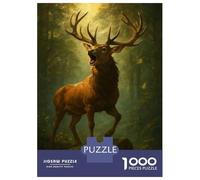 Jigsaw Puzzles for Teenagers 1000 Pieces Roaring Stag in Forest Jigsaw for Adults Relaxing Games Home Decoration Unique Gifts for Birthday And Christmas 52x38cm/1000pcs