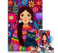 Jigsaw Puzzles for Teenagers 1000 Pieces Russian Girl And Pussy,for Educational Game Challenge Toy Deal As Gifts for The Whole Family 50x75cm