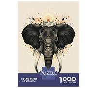 Jigsaw Puzzles for Teenagers 1000 Pieces Sacred Elephant Vector Portrait with Tribal Crown Jigsaws for Adults Relaxing Games Analysis And Logic Difficult And Challenge 52x38cm/1000pcs