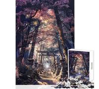 Jigsaw Puzzles for Teenagers 1000 Pieces Sacred Sakura Shrine Path Create Lasting Family Memories Memorable Seasonal (38x52cm)
