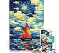 Jigsaw Puzzles for teenagers 1000 Pieces Sailboat Under a Swirling Sky DIY Toys Every Piece is Unique - Challenging Family Fun Game 26x38cm