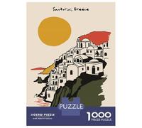 Jigsaw Puzzles for Teenagers 1000 Pieces Santorini, Greece Illustration Puzzle for Adults Fun Games A Work of Art Parent-child Interaction 70x50cm/1000pcs