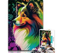 Jigsaw Puzzles for Teenagers 1000 Pieces Shetland Sheepdog Color 1000 Piece Jigsaw,Artistic Wall Decor & Birthday Gift Idea for Friends, Home Office 38x26cm