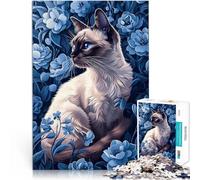 Jigsaw Puzzles for teenagers 1000 Pieces Siamese Cat in Blue Flowers Mustermontage Tolle Geschenke und Spielzeuge75x50cm
