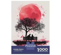 Jigsaw Puzzles for Teenagers 1000 Pieces Silhouette Couple Under Red Moon Puzzle for Adults Fun Games A Work of Art Parent-child Interaction 70x50cm/1000pcs