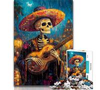 Jigsaw Puzzles for Teenagers 1000 Pieces Skeleton Playing Guitar,Stress Reliever Staycation Kill Time Wishlist with Santa Claus (38x26cm)
