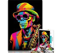 Jigsaw Puzzles for Teenagers 1000 Pieces Skeleton Playing Saxophone Teenager Puzzles,Unique Birthday And Gifts for Age 14 Years Up (size 38x26cm)