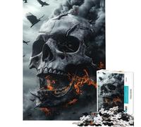 Jigsaw Puzzles for Teenagers 1000 Pieces Skull, Fire, And Ravens Halloween Educational Challenge Difficult Hard Brain Teaser Game for And from 14 Years And over (50x75cm)