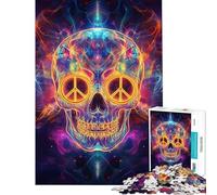 Jigsaw Puzzles for Teenagers 1000 Pieces Skull with Cosmic Peace Signs Art Jigsaw for Adults Hands-on Game Analysis And Logic Birthday And Unique Gifts (Size 50x75cm)