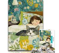 Jigsaw Puzzles for Teenagers 1000 Pieces Sleeping Cat 1000 Pieces for Teenagers,Learning Educational Toys Family Games Unique Birthday And Gifts (size 38x26cm)