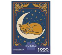 Jigsaw Puzzles for Teenagers 1000 Pieces Sleeping Cat on Moon Art Puzzles for Adults Hands-on Game Improve Memory Parent-child Interaction 52x38cm/1000pcs
