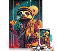 Jigsaw Puzzles for teenagers 1000 Pieces Space Raccoon with Bitcoin Lernspielzeug Geburtstagsgeschenk, Geschenke52x38cm