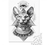 Jigsaw Puzzles for Teenagers 1000 Pieces Sphynx Cat Egyptian Tattoo Design Jigsaw for Adults Toy Wall Decor Improve Memory Birthday And Unique Gifts 38x26cm/1000pcs