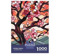 Jigsaw Puzzles for Teenagers 1000 Pieces Stained Glass Cherry Blossoms at Sunset Jigsaws for Adults Brain Teaser Game Home Decoration Parent-child Interaction 52x38cm/1000pcs