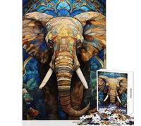 Jigsaw Puzzles for Teenagers 1000 Pieces Stained Glass Elephant Art Hands-on Game Difficult Hard Anti-Stress Toys Improving Love between Couples (38X26CM)