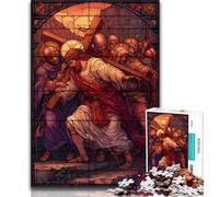 Jigsaw Puzzles for Teenagers 1000 Pieces Stained Glass Jesus,Challenging To Complete But Fun And Humorous Unique Birthday And Gifts 38x26cm