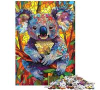 Jigsaw Puzzles for Teenagers 1000 Pieces Stained Glass Koala Art Brain Teaser Game Precision Cutting DIY Toys Improving Love between Couples Size 38x52cm