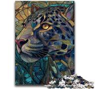 Jigsaw Puzzles for Teenagers 1000 Pieces Stained Glass Leopard Family Game Stress Reliever Difficult Challenge Suitable for Couples 26x38cm
