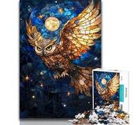 Jigsaw Puzzles for Teenagers 1000 Pieces Stained Glass Owl, Family Fun,with Fully Interlocking Randomly Shaped Pieces for And Age 14 Years Up 38x26cm
