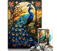 Jigsaw Puzzles for Teenagers 1000 Pieces Stained Glass Peacock 1000 Pieces for Adults,Family Educational Games Home Decoration Gift 26x38cm
