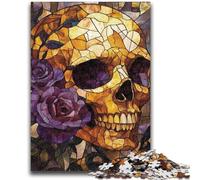 Jigsaw Puzzles for Teenagers 1000 Pieces Stained Glass Skull Puzzles,Stress Reliever Staycation Kill Time Enhance Love between Couples (50x75cm)
