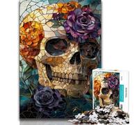 Jigsaw Puzzles for Teenagers 1000 Pieces Stained Glass Skull Teenager Jigsaw,Stress Reliever Difficult Challenge Secret Santa Gifts (size 38x26cm)