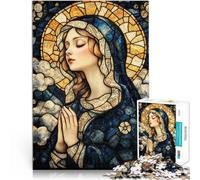 Jigsaw Puzzles for teenagers 1000 Pieces Stained Glass Virgin Mary DIY-Spielzeug mit passendem Poster und Quizblatt38x26cm
