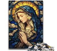 Jigsaw Puzzles for Teenagers 1000 Pieces Stained Glass Virgin Mary Puzzles,Stress Reliever Staycation Kill Time Enhance Love between Couples (26x38cm)