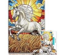 Jigsaw Puzzles for Teenagers 1000 Pieces Stained Glass White Horse 1000 Pieces for Teenagers,for Challenging Toy Game And Family Play 26x38cm