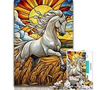 Jigsaw Puzzles for Teenagers 1000 Pieces Stained Glass White Horse,Toys Educational Games Stress Relieving Parent-child Interaction (38x26cm)