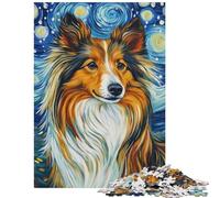 Jigsaw Puzzles for Teenagers 1000 Pieces Starry Sheltie Portrait Brain Teaser Game Precision Cutting DIY Toys Improving Love between Couples Size 75x50cm