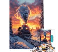Jigsaw Puzzles for Teenagers 1000 Pieces Steam Train at Sunset - Jigsaws for Adults Hands-on Game A Work of Art Parent-child Interaction (size 50x75cm)