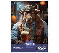 Jigsaw Puzzles for Teenagers 1000 Pieces Steampunk Beer Buffalo Puzzle for Adults Fun Games A Work of Art Parent-child Interaction 38x26cm/1000pcs