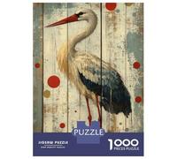 Jigsaw Puzzles for Teenagers 1000 Pieces Stork on Weathered Wood Rustic Stork Decor Puzzles for Adults Hands-on Game Difficult Challenge for Is Ideal As A Gift 52x38cm/1000pcs