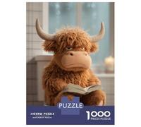 Jigsaw Puzzles for Teenagers 1000 Pieces Stuffed Highland Cow Reading on Toilet Jigsaw for Adults Relaxing Games Home Decoration Unique Gifts for Birthday And Christmas 52x38cm/1000pcs