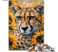Jigsaw Puzzles for Teenagers 1000 Pieces Sunflower Leopard,Stress Reliever Difficult Challenge Every Piece Is Unique - Challenging Family Fun Game 38x26cm