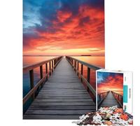 Jigsaw Puzzles for Teenagers 1000 Pieces Sunset Pier at The Sea Challenging Game Toys Educational Game Enhance Memory Secret Santa Gifts (Size 75x50cm)