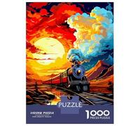 Jigsaw Puzzles for Teenagers 1000 Pieces Train at Sunset Digital Art Jigsaws for Adults Brain Teaser Game Home Decoration Parent-child Interaction 38x26cm/1000pcs