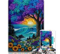 Jigsaw Puzzles for Teenagers 1000 Pieces Trees by The Ocean,Stress Reliever Staycation Kill Time Wishlist with Santa Claus (38x26cm)