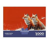 Jigsaw Puzzles for Teenagers 1000 Pieces Two Foxes in Snow, Orange Background Jigsaws for Adults Fun Games For Family Fun for Is Ideal As A Gift 38x26cm/1000pcs