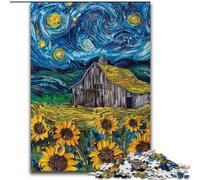 Jigsaw Puzzles for Teenagers 1000 Pieces Van Gogh Sunflowers at Night, Train Your Brain And Hands Unique Birthday And Gifts for Age 14+ (Size 50x75cm)